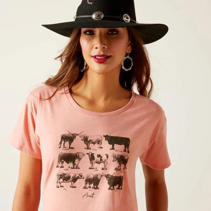 TShirts and Tops Women Ariat Ariat Cow Chart TShirt Sunset Heather TShirts and Tops Women Ariat Ariat Cow Chart TShirt Sunset Heather