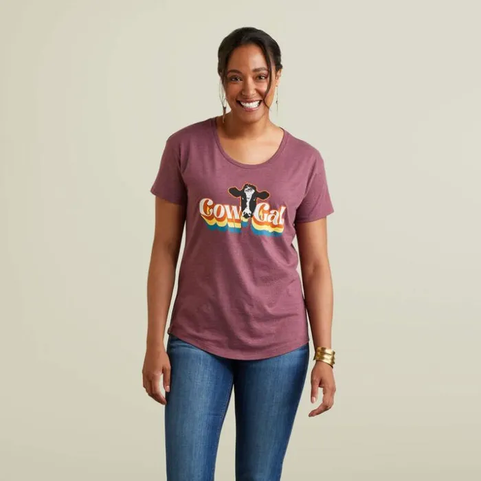 TShirts and Tops Women Ariat Ariat Cow Gal TShirt Burgundy Heather