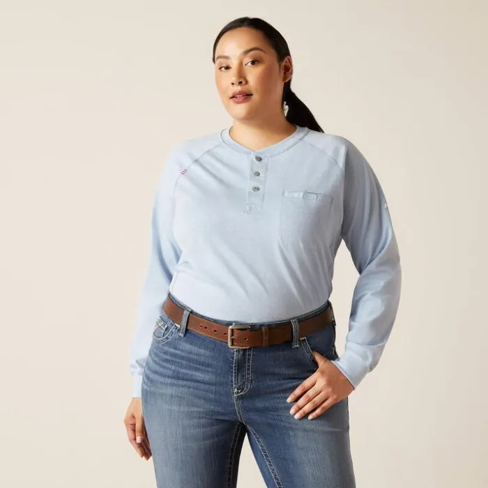 TShirts and Tops Women Ariat FR Air Henley Colony Blue Space Dye Heather TShirts and Tops Women Ariat FR Air Henley Colony Blue Space Dye Heather