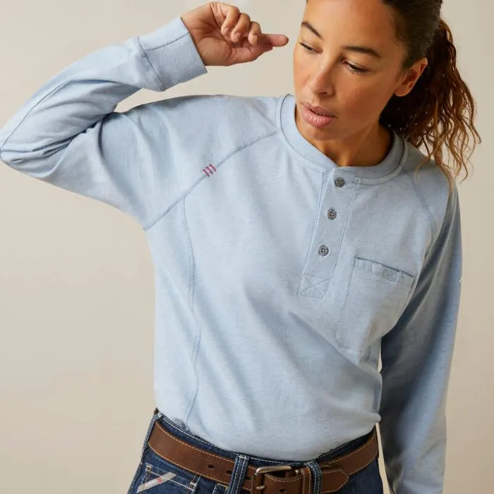 TShirts and Tops Women Ariat FR Air Henley Colony Blue Space Dye Heather TShirts and Tops Women Ariat FR Air Henley Colony Blue Space Dye Heather