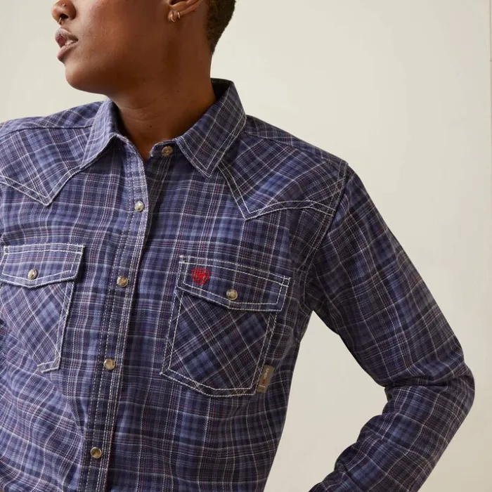 TShirts and Tops Women Ariat FR Tillie Snap Work Shirt Colony Blue Plaid