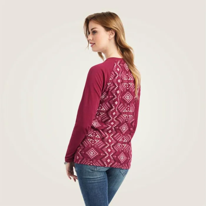TShirts and Tops Women Ariat REAL Printed Henley Shirt Maze Multibeet Red