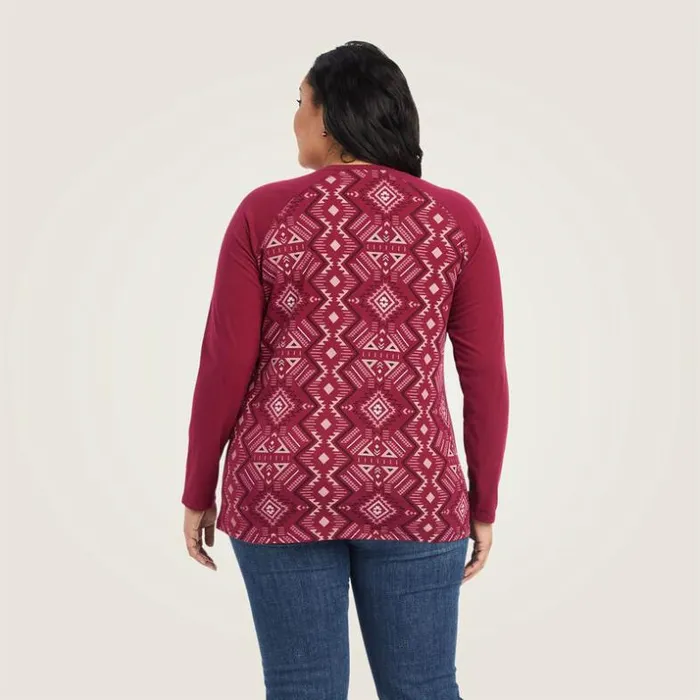 TShirts and Tops Women Ariat REAL Printed Henley Shirt Maze Multibeet Red