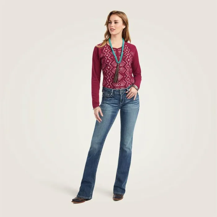 TShirts and Tops Women Ariat REAL Printed Henley Shirt Maze Multibeet Red