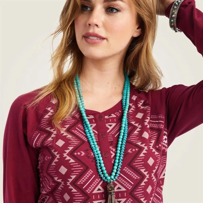 TShirts and Tops Women Ariat REAL Printed Henley Shirt Maze Multibeet Red