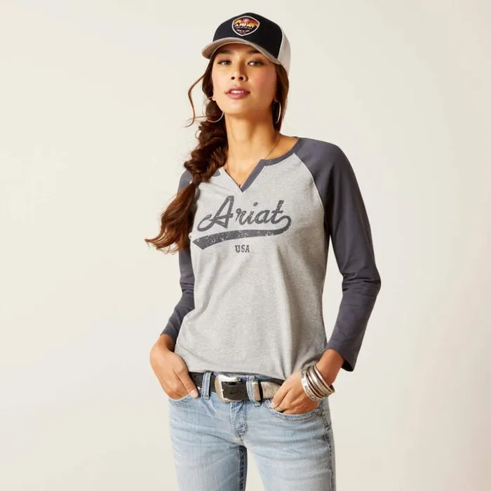 TShirts and Tops Women Ariat Split Neck Heather Grey