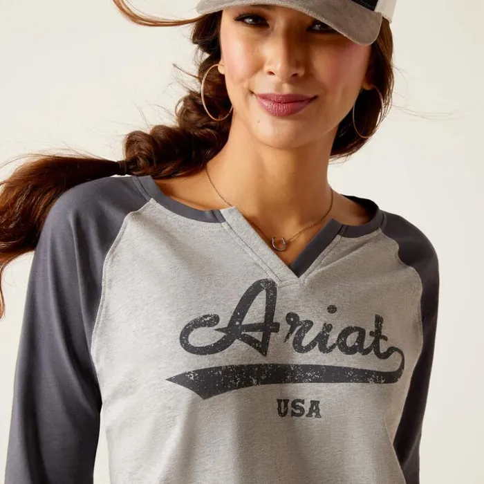 TShirts and Tops Women Ariat Split Neck Heather Grey TShirts and Tops Women Ariat Split Neck Heather Grey