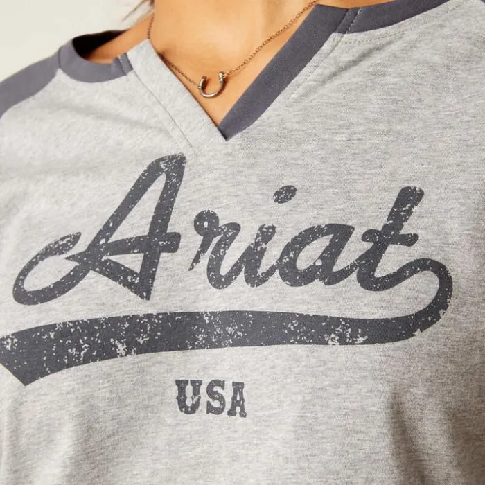 TShirts and Tops Women Ariat Split Neck Heather Grey TShirts and Tops Women Ariat Split Neck Heather Grey