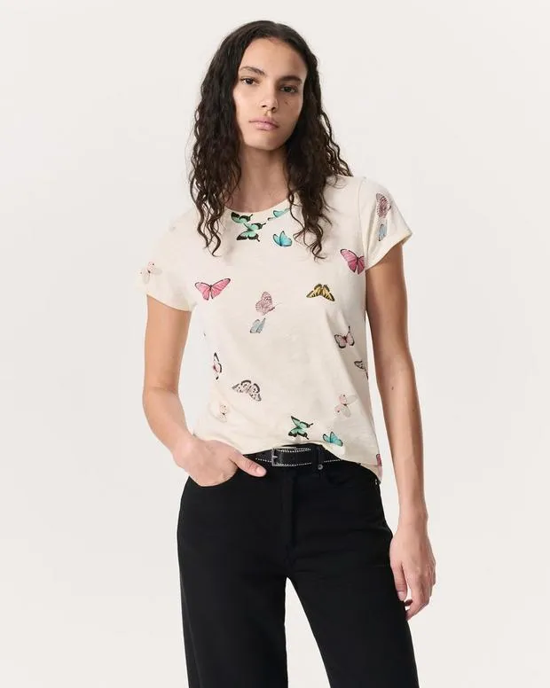 TShirts Butterfly Printed Cotton TShirt Black MultiIvory Multi rag and bone Women TShirts Butterfly Printed Cotton TShirt Black MultiIvory Multi rag and bone Women