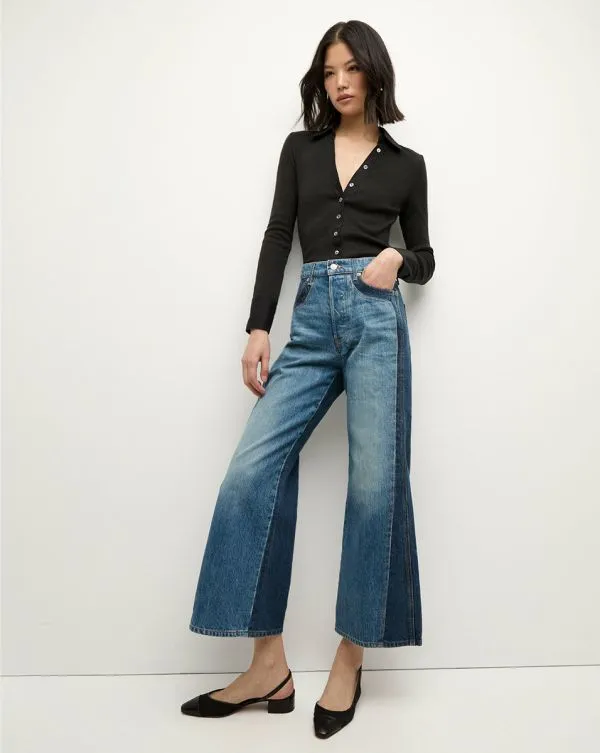 Taylor TwoTone Cropped WideLeg Jean Rebel Blue Colorblock Women Veronica Beard Jeans