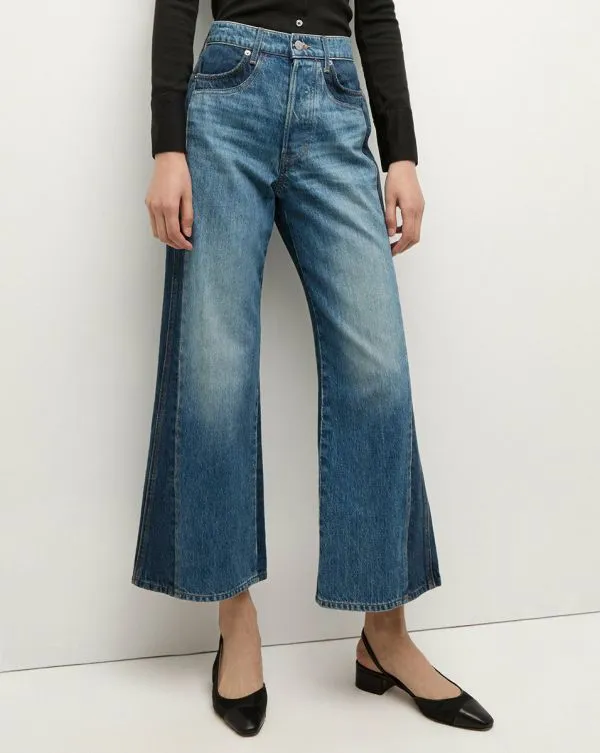 Taylor TwoTone Cropped WideLeg Jean Rebel Blue Colorblock Women Veronica Beard Jeans Taylor TwoTone Cropped WideLeg Jean Rebel Blue Colorblock Women Veronica Beard Jeans