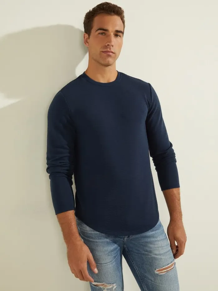 Textured Jersey LongSleeve Tee Silk Blue TShirts and Tanks GUESS Men