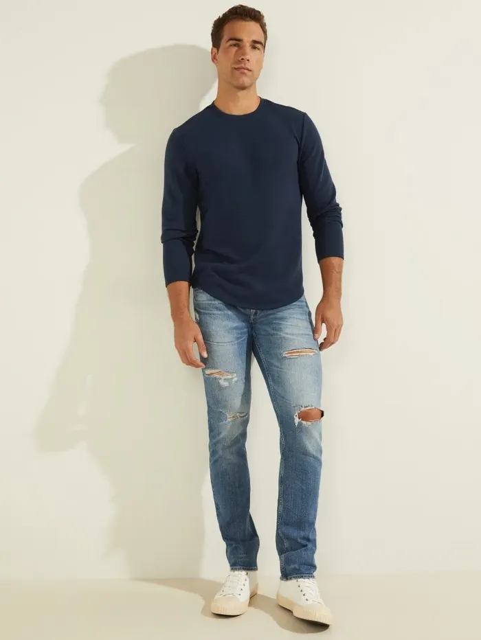 Textured Jersey LongSleeve Tee Silk Blue TShirts and Tanks GUESS Men Textured Jersey LongSleeve Tee Silk Blue TShirts and Tanks GUESS Men