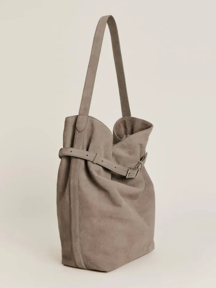 The Reformation Alessandra Bucket Bag Taupe Suede 8211 Bags