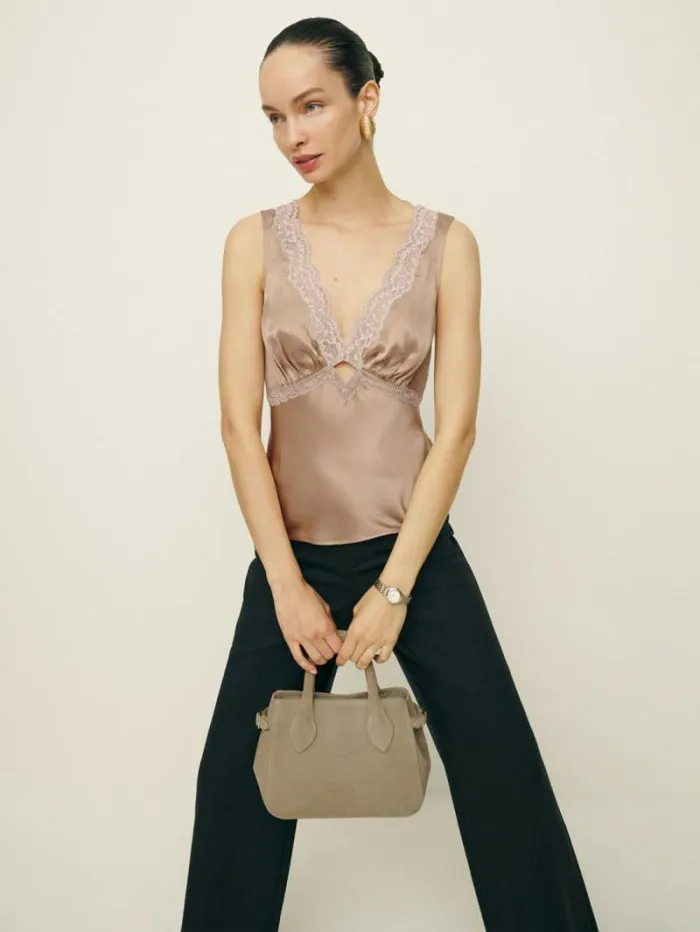 The Reformation Aliceyn Silk Top Macadamia 8211 Clothing