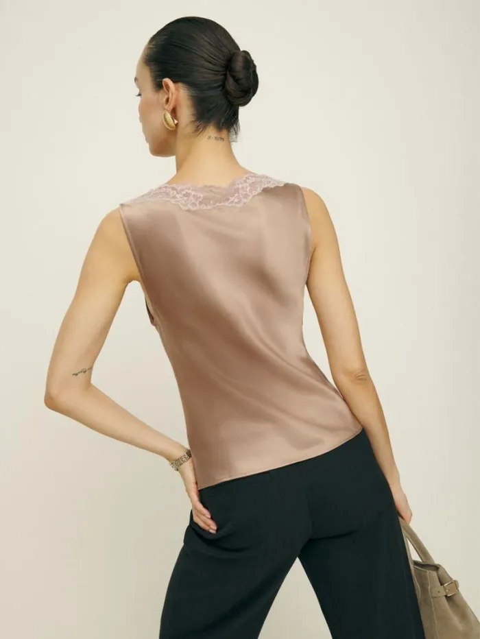 The Reformation Aliceyn Silk Top Macadamia 8211 Clothing