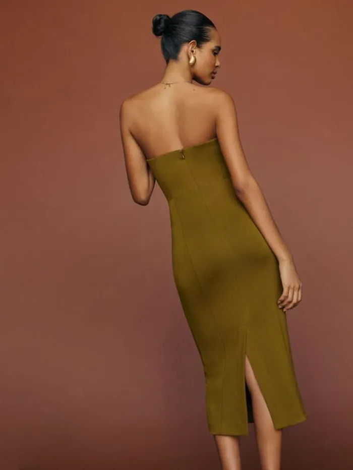 The Reformation Amber Knit Dress Kalamata Olive 8211 ClothingWeddings