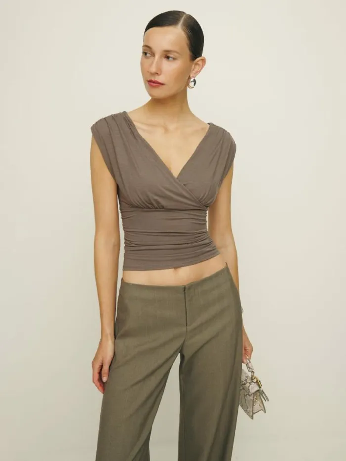 The Reformation Amelia Knit Top Shitake 8211 Clothing