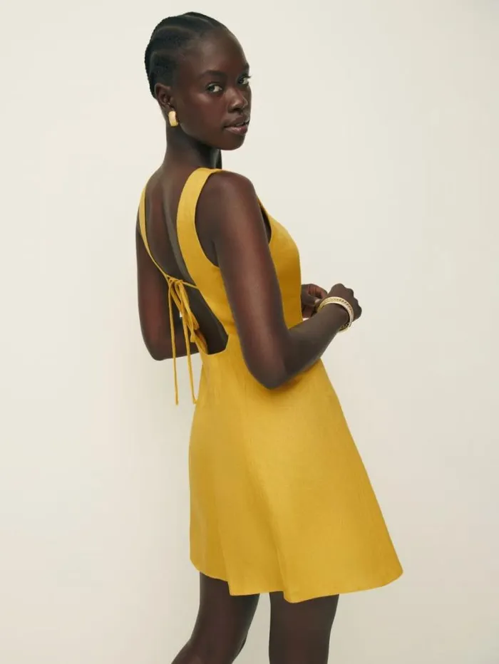 The Reformation Amorette Linen Dress Sunflower 8211 Clothing