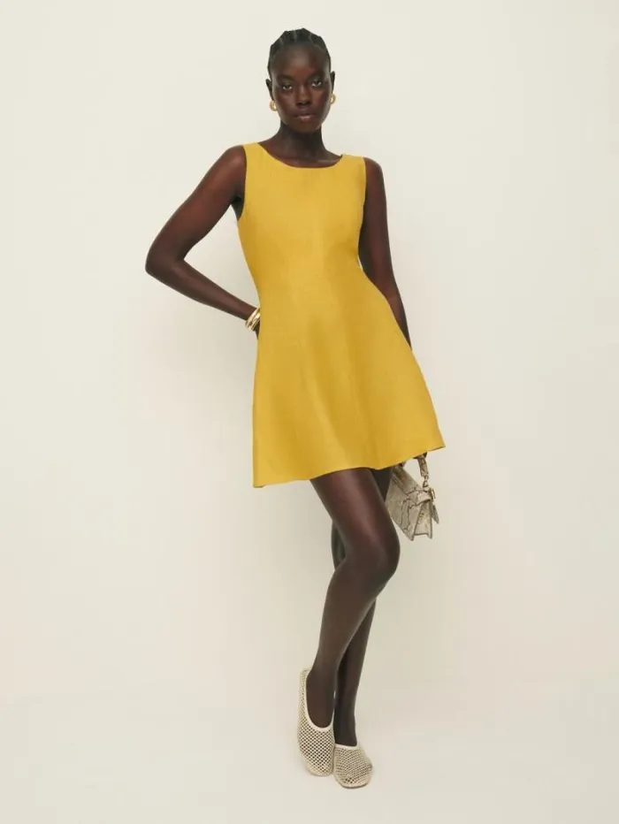The Reformation Amorette Linen Dress Sunflower 8211 Clothing