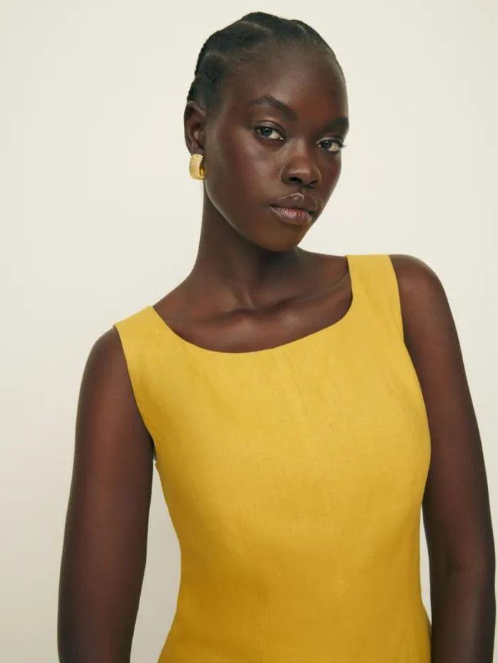 The Reformation Amorette Linen Dress Sunflower 8211 Clothing