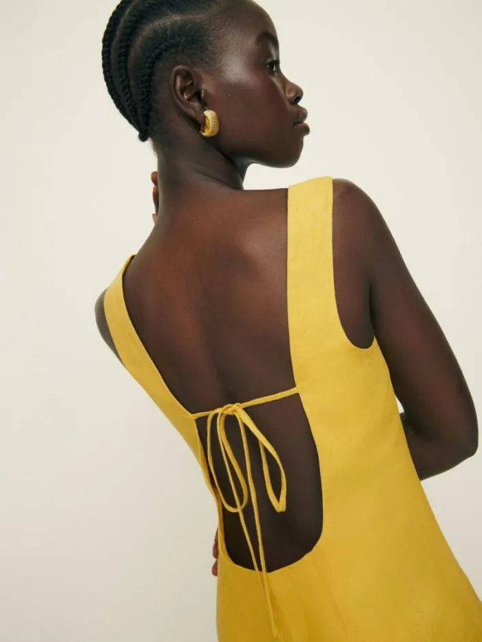 The Reformation Amorette Linen Dress Sunflower 8211 Clothing