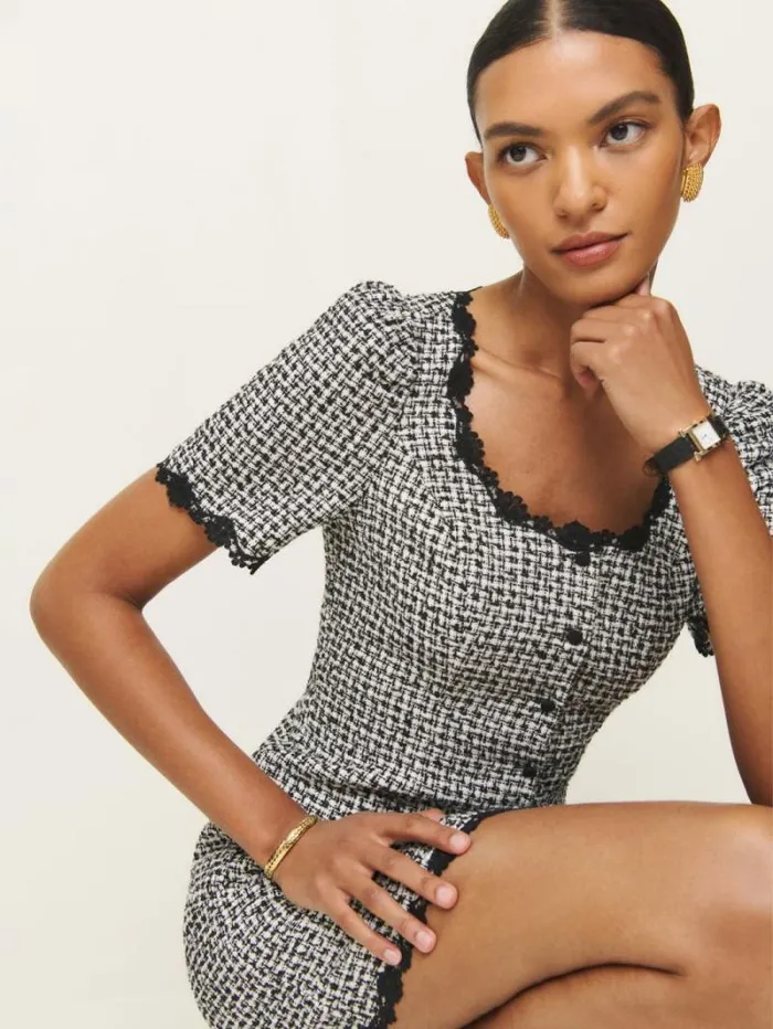 The Reformation Anabella Dress Black Check 8211 Clothing