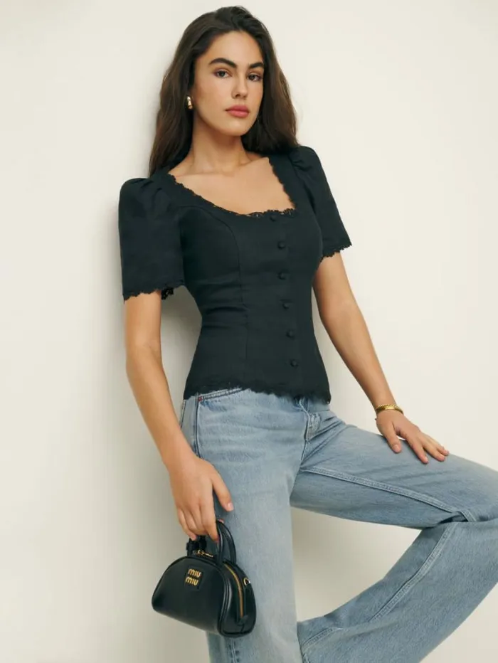 The Reformation Anabella Linen Top Black 8211 Clothing