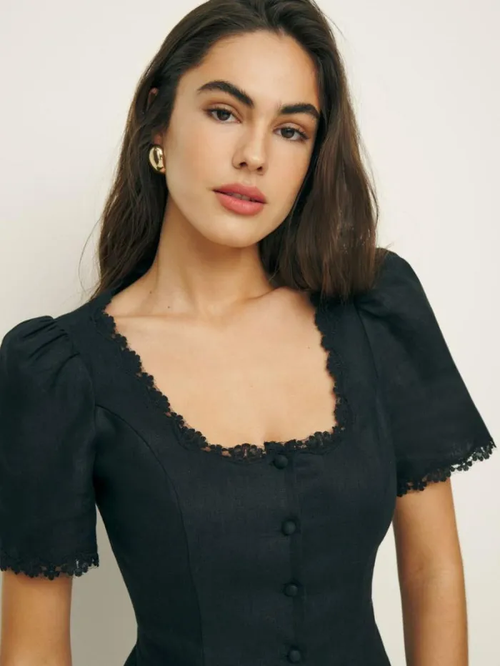 The Reformation Anabella Linen Top Black 8211 Clothing
