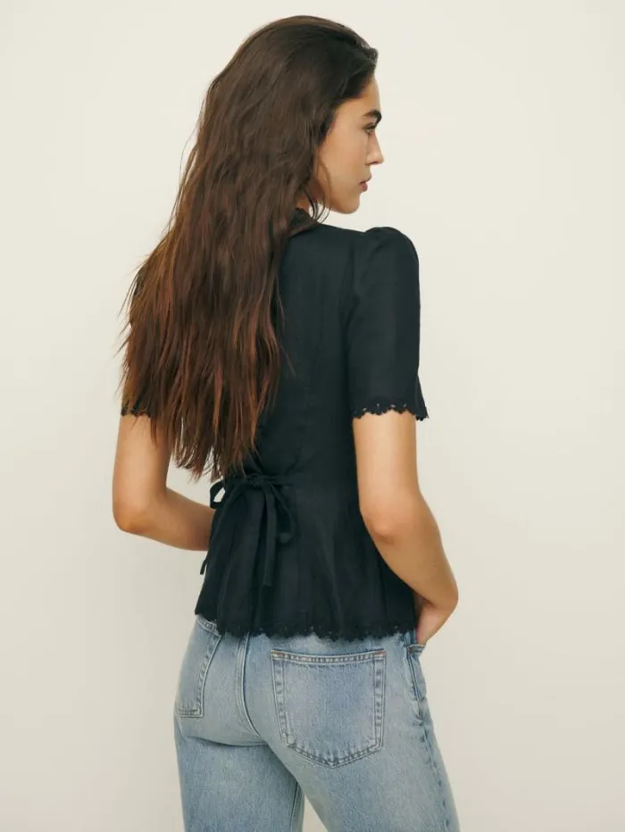 The Reformation Anabella Linen Top Black 8211 Clothing