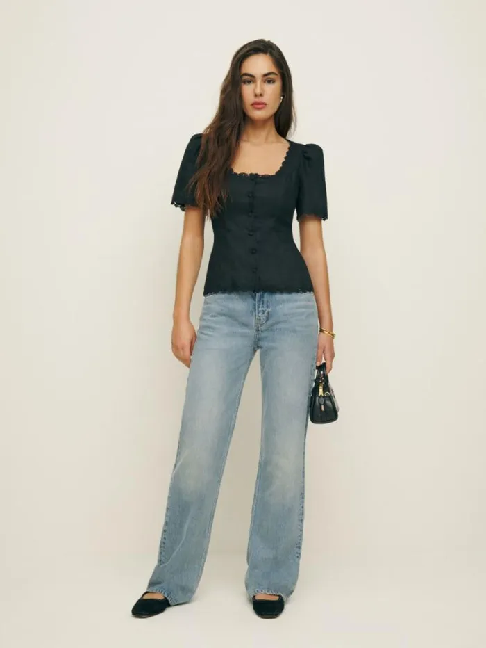 The Reformation Anabella Linen Top Black 8211 Clothing