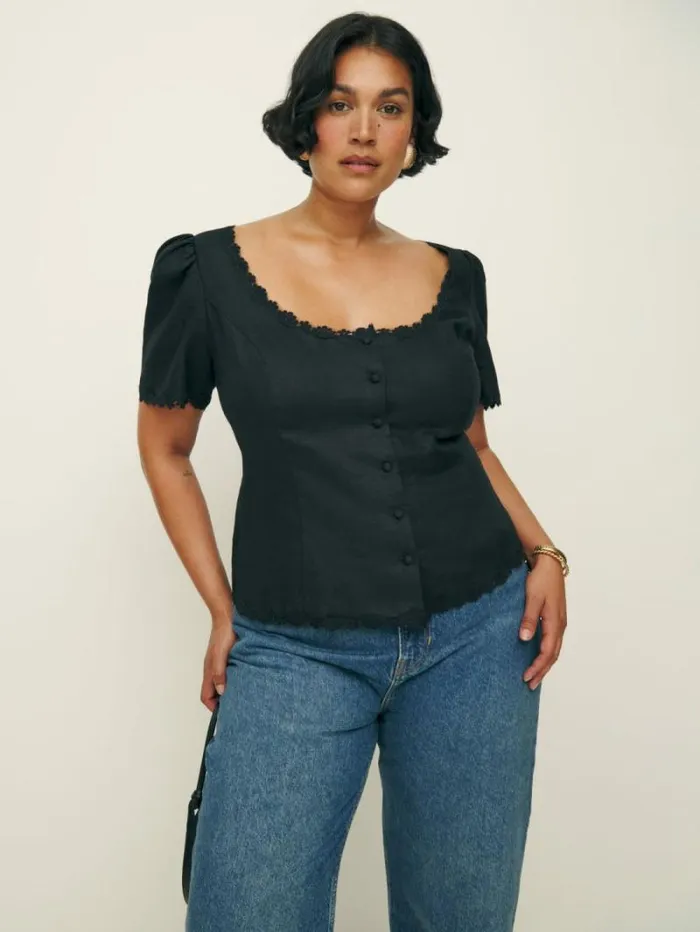 The Reformation Anabella Linen Top Es Black 8211 Clothing