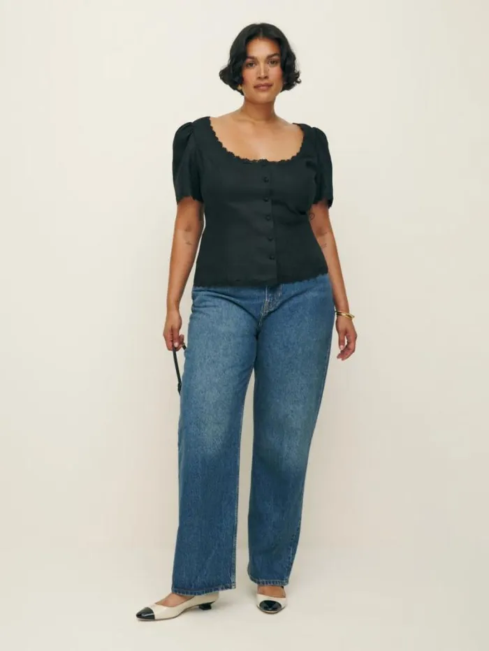 The Reformation Anabella Linen Top Es Black 8211 Clothing