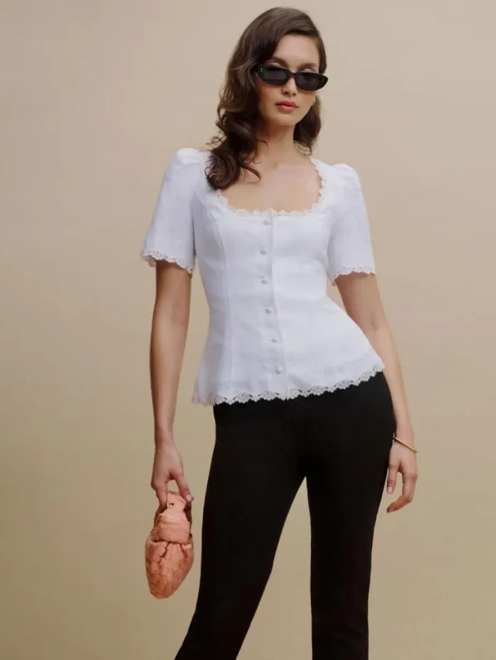 The Reformation Anabella Linen Top White 8211 Clothing