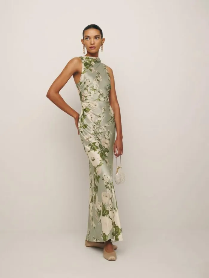 The Reformation Anaiis Silk Dress Tarragon 8211 ClothingWeddings