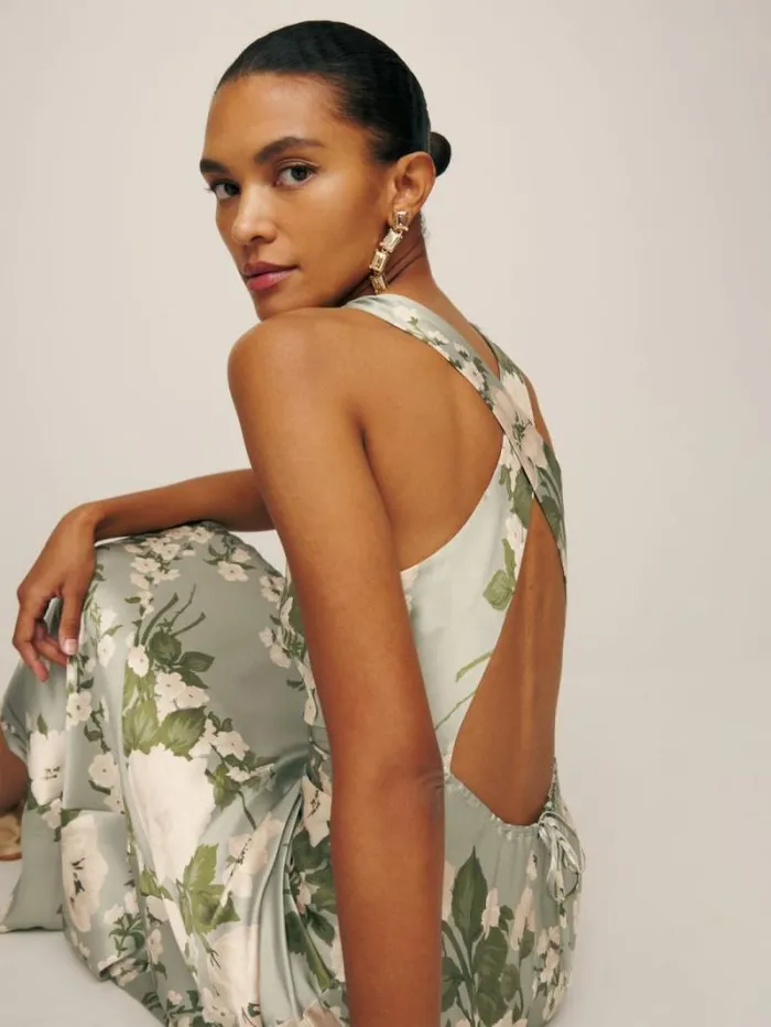 The Reformation Anaiis Silk Dress Tarragon 8211 ClothingWeddings