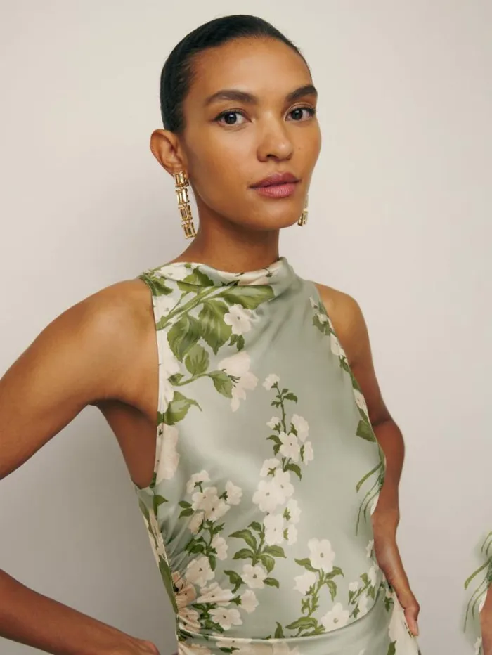 The Reformation Anaiis Silk Dress Tarragon 8211 ClothingWeddings