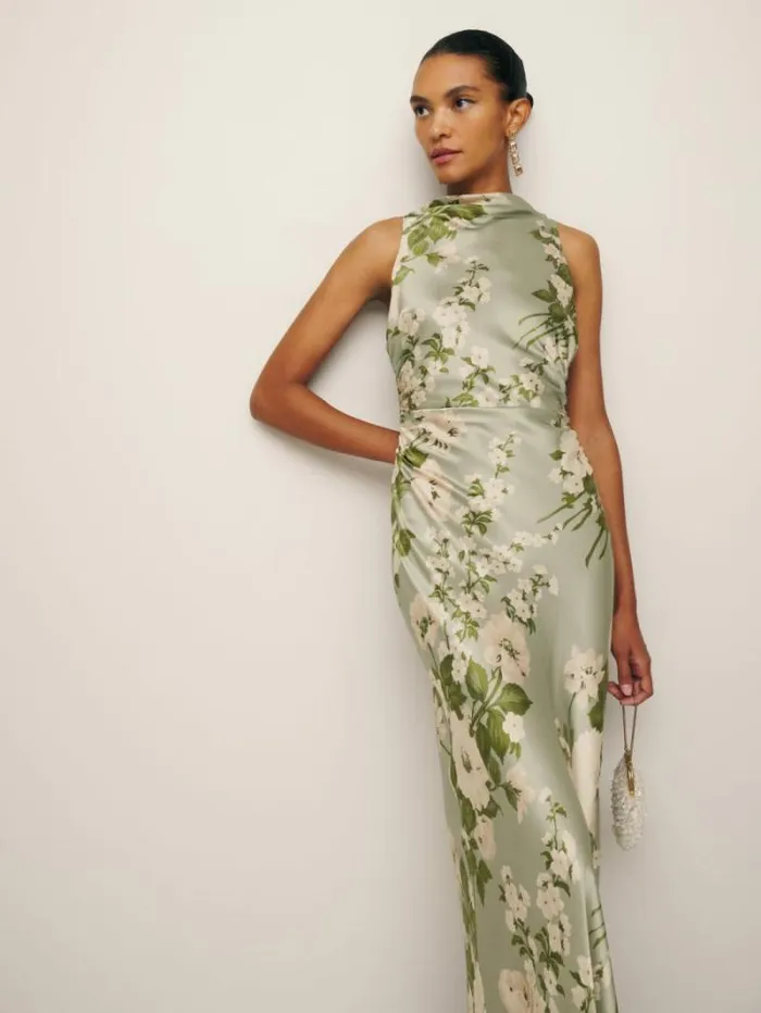 The Reformation Anaiis Silk Dress Tarragon 8211 ClothingWeddings