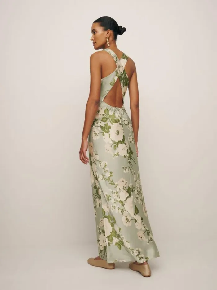The Reformation Anaiis Silk Dress Tarragon 8211 ClothingWeddings