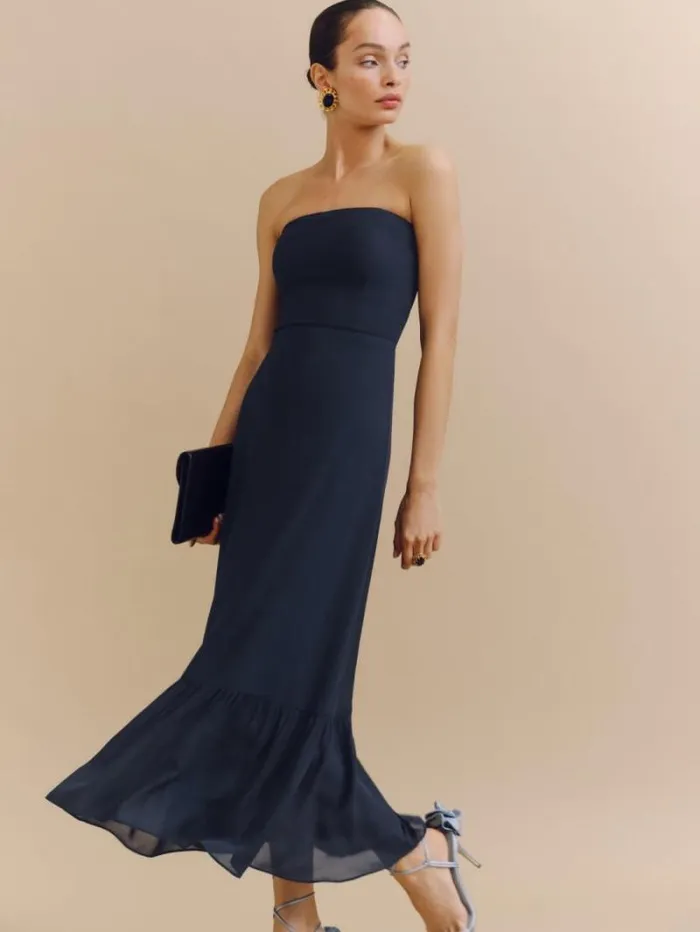 The Reformation Arta Dress Navy 8211 Weddings
