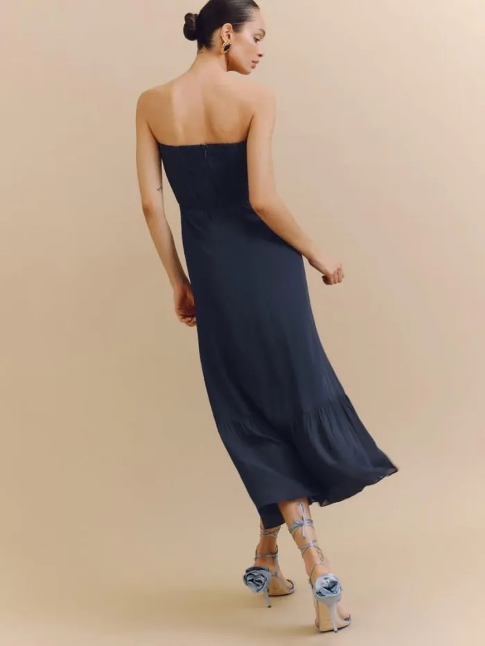 The Reformation Arta Dress Navy 8211 Weddings