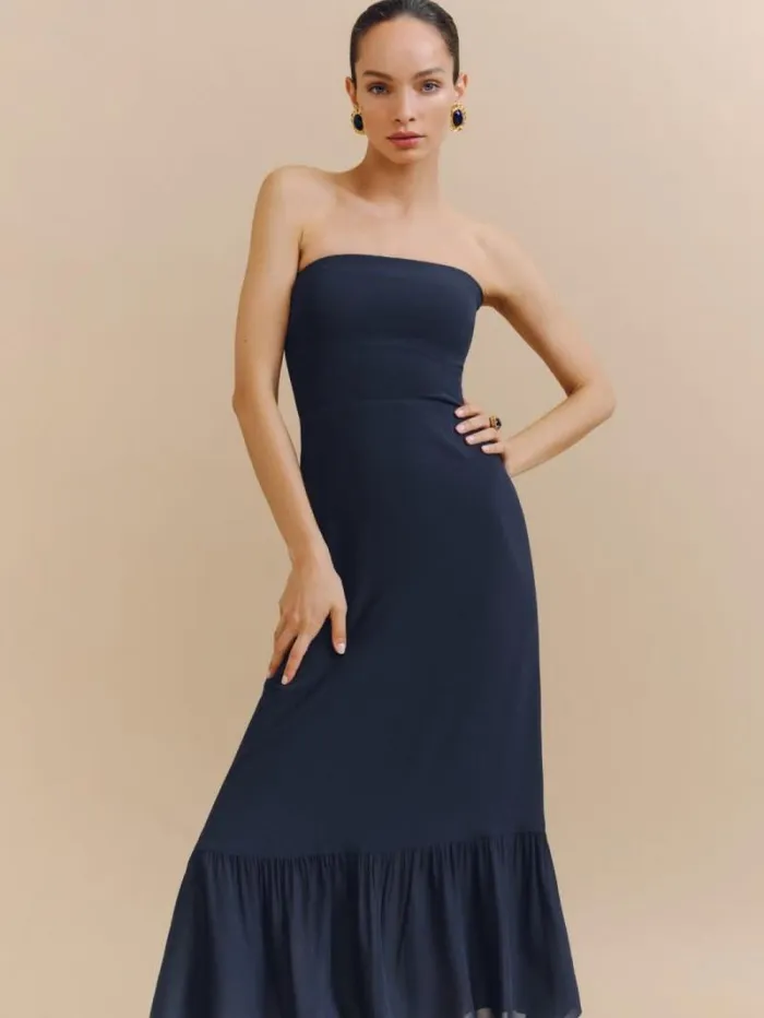 The Reformation Arta Dress Navy 8211 Weddings
