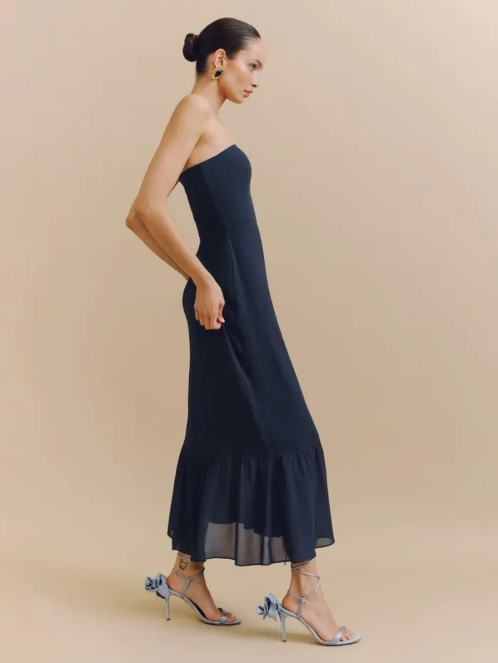 The Reformation Arta Dress Navy 8211 Weddings