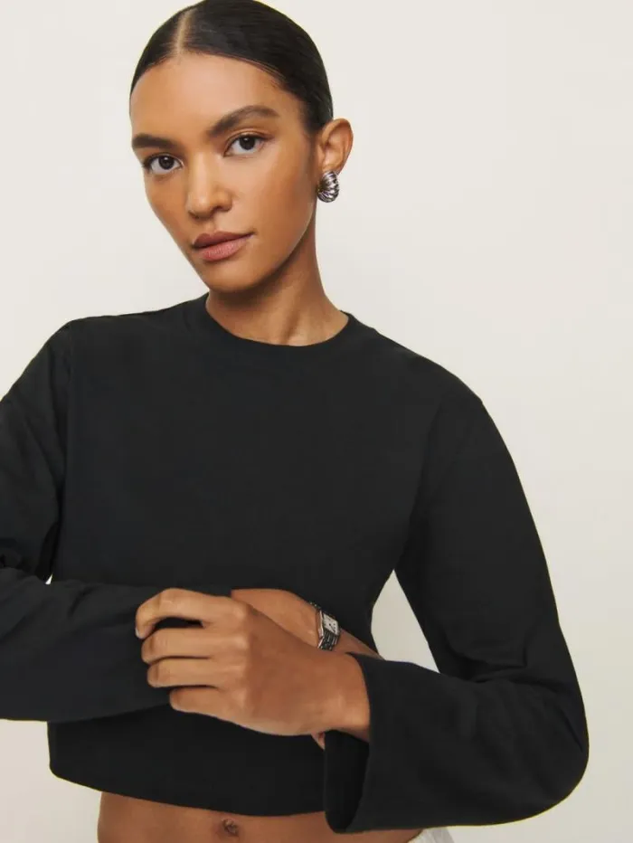 The Reformation Asher Cropped Oversized Longsleeve Tee Black 8211 Clothing