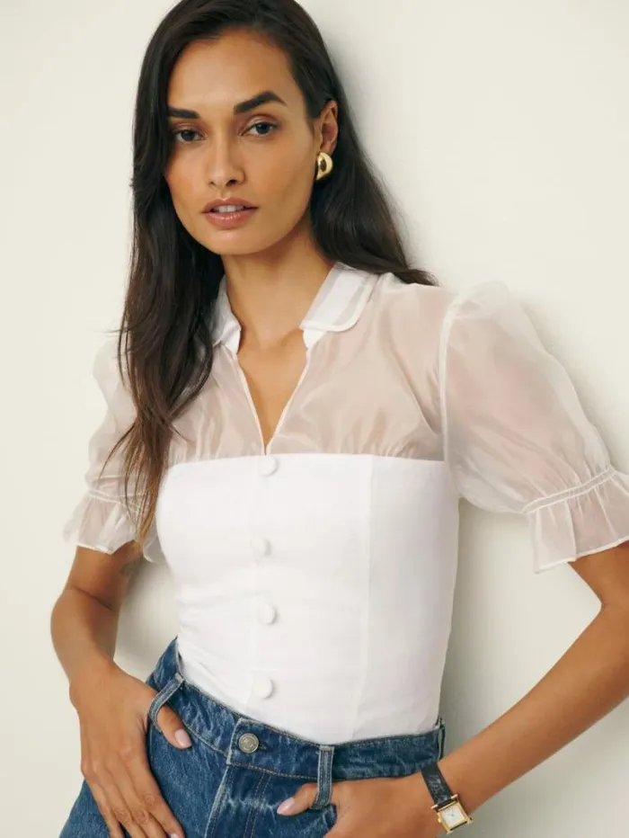 The Reformation Avianna Linen Top White 8211 Clothing