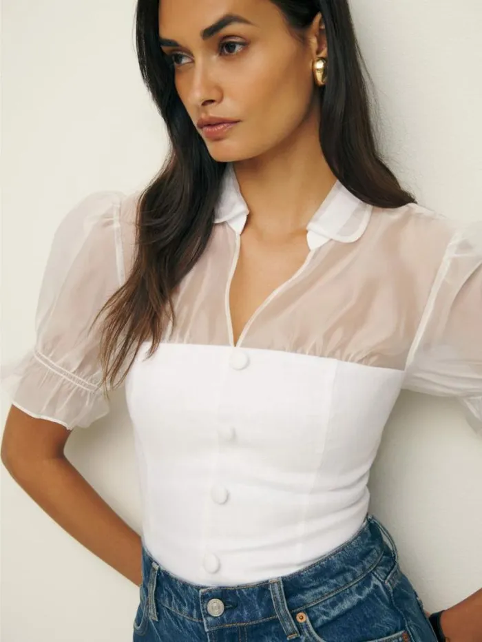 The Reformation Avianna Linen Top White 8211 Clothing