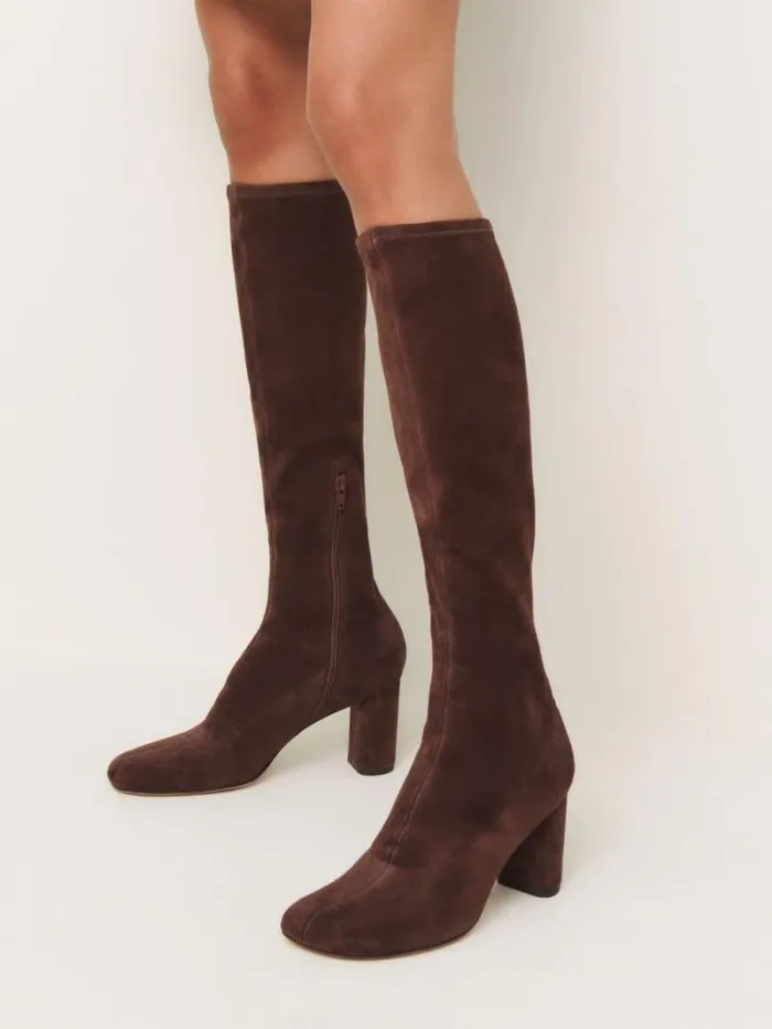 The Reformation Belinda Knee High Boot Oak Stretch Suede 8211 Shoes