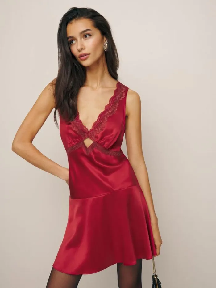 The Reformation Belva Silk Dress Sangre 8211 Clothing