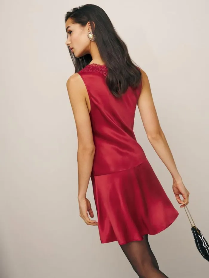 The Reformation Belva Silk Dress Sangre 8211 Clothing