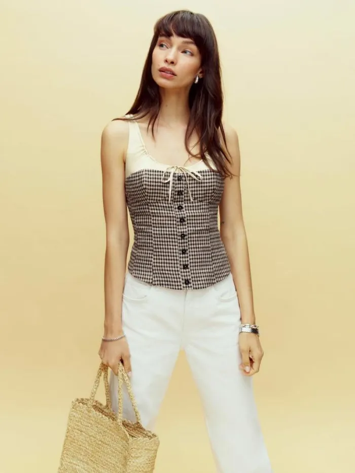 The Reformation Beverly Top Tartine Check 8211 Clothing